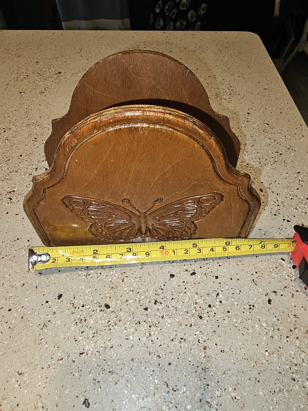 Handcrafted Vintage Brown Butterly Wood Napkin Holder - Picture 4 of 5